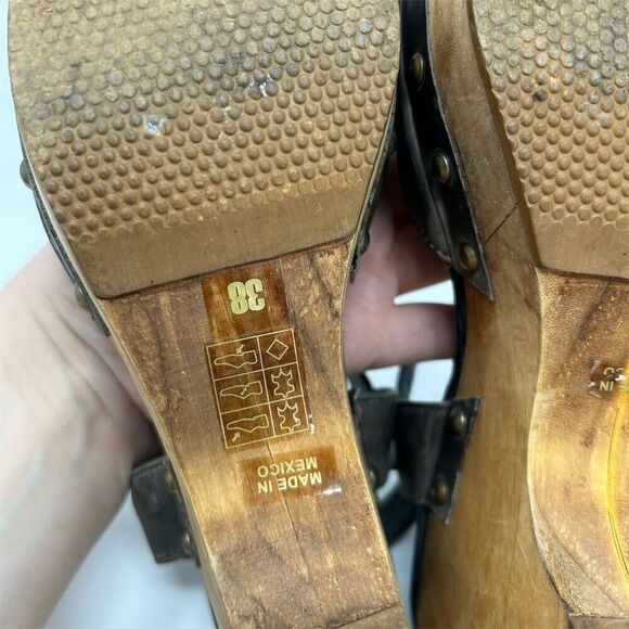 Cordani Brown Leather Slingback Heeled Studded Clogs Size 38 Closed Toe Sandals - Picture 10 of 14